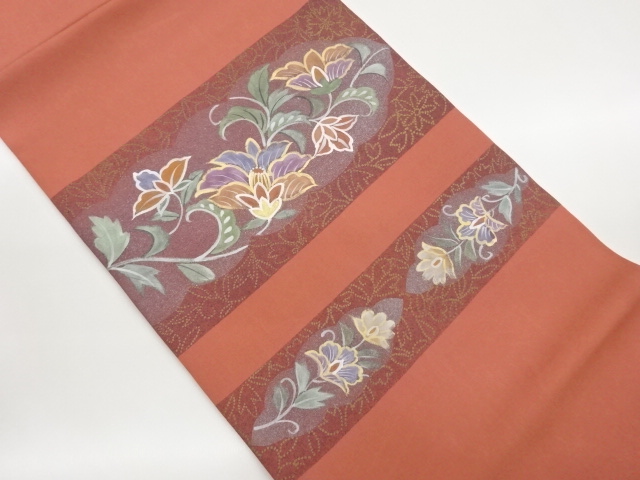 JAPANESE HIRAKI NAGOYA OBI / SHIOZE / KINSAI / FLOWER ARABESQUE